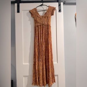 Patrons of Peace Maxi Paisley Floral Print Dress Off the Shoulder Small.